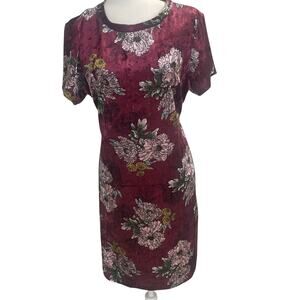 Vintage Velour Size 2XL Shift Dress Made In the USA Floral Asian Style Print
